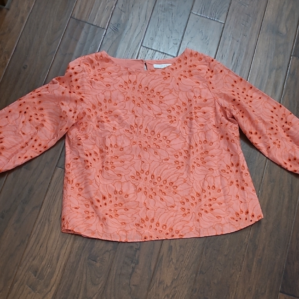 Preston & York Coral Eyelet Patterned Blouse size XL